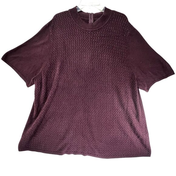 Maggie Barnes 4x Purple Knit Short Sleeve Sweater Back Zipper Textured Front - Picture 1 of 10